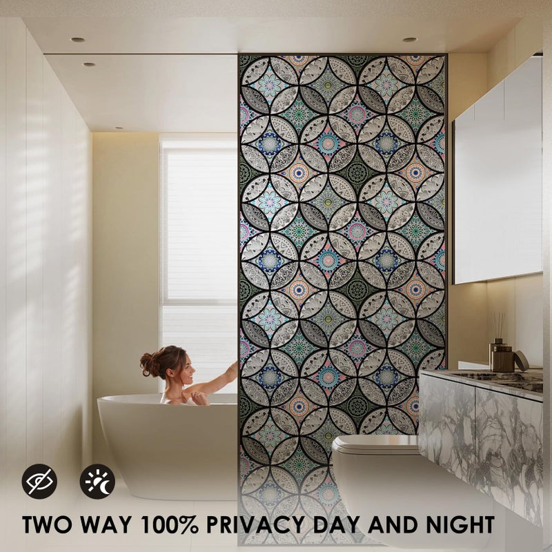 DKTIE Static Cling Decorative Window Film with Installation Tools Non Adhesive Privacy Film, Stained Glass Window Film for Bathroom Shower Door Heat Cotrol Anti UV 35.4 x 78.7 Inch - Image 2